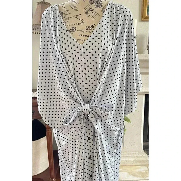 DEX Plus Midi 3XL Lauren‎ Dress Baby Blue Polka Dot Tie Front Jersey Lined NWT - Picture 4 of 9